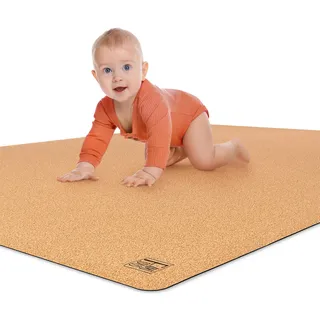 Famifidus Krabbelmatte Baby schadstofffrei - Kinder Spielmatte aus Kork & Naturkautschuk - 80 x 80 cm - Bodenmatte mit 4,5mm Stärke ideal als Spielunterlage, Spiel und Krabbelunterlage