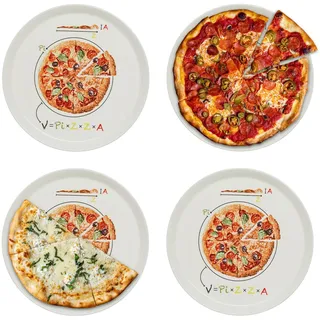 KHG Pizzateller-Set 4-teilig, 30 cm, aus Porzellan mit Formel-Print | Extra große Servierteller für Pizza, Zuhause und Gastronomie, stapelbar, pflegeleicht und spülmaschinengeeignet