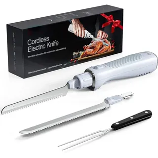 Keenstone Kabelloses Elektromesser mit Wellenschliffklinge zum Schneiden von Pute, Fleisch, Filetieren und Brot, ergonomisches Design mit komfortablem, konturiertem Griff, wiederaufladbar
