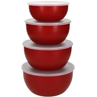 KitchenAid - Salatschüsseln aus Kunststoff mit Deckel, rot, 4er Set 355, 591, 828 und 1065 Millilitern