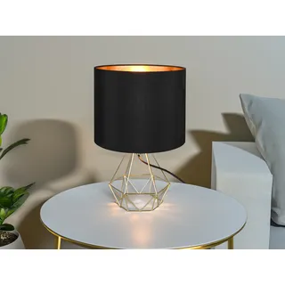 Ausgefallene Tischlampe mit Gitter und Stoff Lampenschirm Schwarz Gold Höhe 38cm - Schwarz, Gold