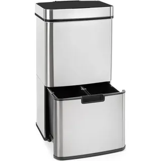 Klarstein Touchless Mülleimer Sensor-Mülleimer, 72 Liter Volumen in 4 Behältern: 43 & 2 x 12,5 Liter, -Eimer mit Deckel: 4 Liter, touchless: automatisches Öffnen und Schließen, silber - Silber