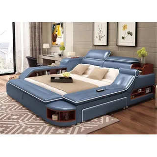 Multifunktion Bett Doppelbetten Modernes Bettgestell 180x200cm JVmoebel - Blau