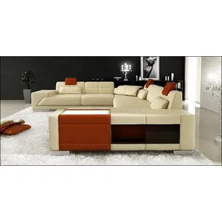 Wohnlandschaft Ecksofa U Form XXL BIG Polster Leder - Beige, Orange