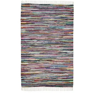 andiamo Boho Teppich Multi aus 100% Baumwolle - handgewebter Flickenteppich mit Fransen Fleckerlteppich Teppich bunt 50 cm x 80 cm