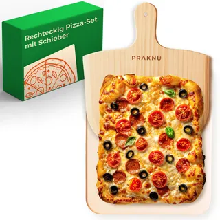 Praknu Pizzastein für Backofen & Gasgrill inkl. Pizzasschieber - Pizzastein aus Cordierit für knusprigen Pizzaboden wie vom Italiener - bis 900 °C