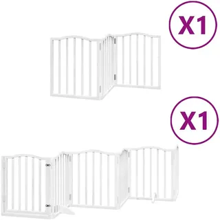 9-tlg. Hundetor mit Tür Faltbar Weiß 450 cm Pappelholz - Weiß