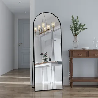 ProximaX Gewölbter Top-Ganzkörperspiegel mit Runden Ecken, 162 x 53 cm Ganzkörperspiegel Groß Frei Stehend-Hängend-Lehnend, Boden-Standspiegel als Ankleidespiegel für Wohnzimmer, Schwarz - Schwarz