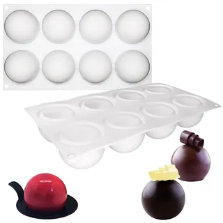 Noaxylic Silikonform Kugel, Halbkugel Silikonform, Silikonformen Halbkugel Backform, 8 Löcher Silikonformen Rund, Ø 65 mm, für Schokoladenkugeln, Kuchen, Gelee, Pudding, Kuppelmousse, Weiß