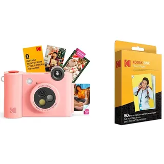 KODAK Smile+ 2-in-1-Digitalkamera für Sofortdruck und kabelloser Bluetooth-Fotodrucker + KODAK 2 x 3 Zoll Premium-Fotopapier (50 Blatt)
