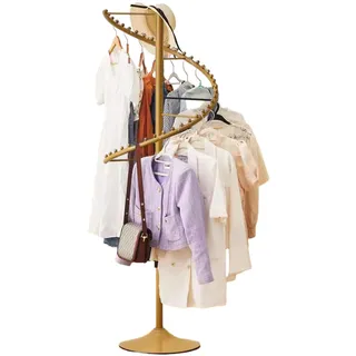 BIFCIOFH Spiralförmiger drehbarer Kleiderständer, 38 Kugeln, robuster Kleiderständer, stehender Metall, platzsparend (Farbe: Gold, Größe: 180 cm)