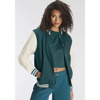 Sweatjacke LSCN BY LASCANA, Damen, Gr. 32/34, grün, Sweatware, Obermaterial: 60% Baumwolle, 40% Polyester, mehrfarbig, Basic, bequem hüftlang, Raglanärmel breiter Bund, Sweatjacken Sweatjacke, im College Stil, Loungeanzug