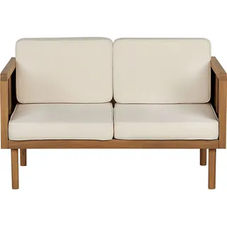 BELIANI 2-Sitzer Gartensofa Hellbraun Akazienholz mit Armlehnen Auflagen Beige Stoff Rustikal Modern Outdoor Terrasse Garten Balkon Möbel Außenbereich - Braun, Beige