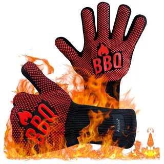 ALENYK Grillhandschuhe Hitzebeständig bis 800°C, Ofenhandschuhe Topfhandschuhe Feuerfeste Handschuhe BBQ Handschuhe Kochhandschuhe Backhandschuhe Backofenhandschuhe, Ideal zum Kochen, Grillen