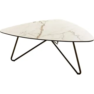 DeLife Couchtisch Ekrem Keramik Calacatta Luxe Weiß-Gold-Grau Hairpin rund Metall Effektfinish Titan