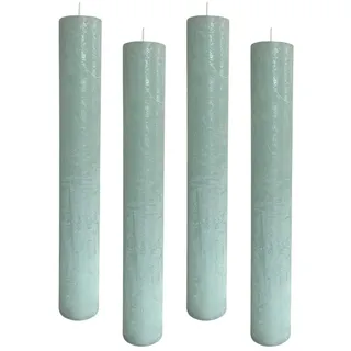 4er Pack Rustikale Stabkerzen H:24 cm Ø:3,4 cm - 24 Stunden Brenndauer - dicke Kerzen Dinnerkerzen Tafelkerzen Kirchenkerzen, Farbe:Eisblau