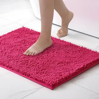 MIULEE Badematte 50x80 cm Rosa – Super Saugfähiger Badteppich Weich & rutschfest, Waschbarer Badezimmerteppich aus Chenille Mikrofaser für Dusche & WC – Pflegeleichter Badvorleger für Zuhause
