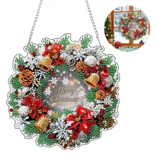 Diamond Painting Anhänger, Frohe Weihnachten, Diamond Paintings Fensterdeko Hängend, Weihnachtsmannschild, Diamant Painting Fensterbilder mit Kette für Fenster Wand und Eingang Decor