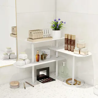 STWWO Organizer für Küche Arbeitsplatten, Verstellbar Eckregal Schreibtisch Organizer Metall Gewürzregal mit 3 Etagen Kaffeebarständer Vertikale Rack für Esszimmer Küchen Badezimmer, Weiß
