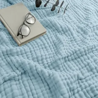 2026 Musselin Decke - Sommer Musselindecke 150 x 200, 100% Natürliche Baumwolle Musselindecke Leichte Sanfte, Musselin-Decke für Erwachsene, Kinder, Perfekt für Bett, Sofa (Hellblau,150*200)