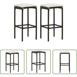 The Living Store Barhocker mit Kissen 2 Stk. Braun Poly Rattan - Braun