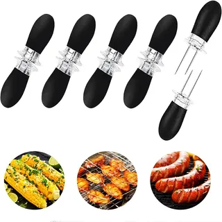 10 Stück Maiskolbenhalter in Edelstahl, Maiskolbenspieße für BBQ und Küche, Rostfreier Mais-Pick, Fruit Forks, Schwarzer Maishalter