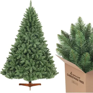 Salcar Künstlicher Weihnachtsbaum 210 cm Tannenbaum mit natürlichen Zweigfarben und Echtholzständer Christbaum Nordmanntanne, mit 1066 Zweigen - Grün