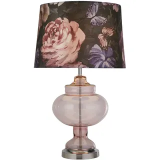 Tischleuchte Nachttischlampe Rosa Bunt E27 61 cm Stoff Glas Klassisch Floral