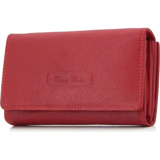 Damen-Geldbörse XXL aus Rindsleder mit RFID, Leder-Geldbörse mit Vielen Fächern für Frau (Rot) - Rot