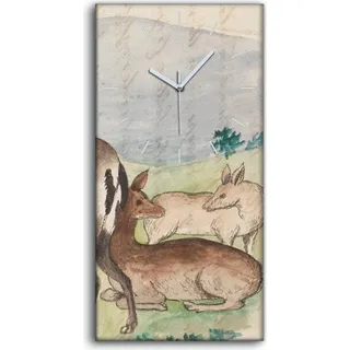 Wohnzimmer-Bild Leinwand Uhr Geräuschlos 30x60 Hirsch Wild Tiere Zeichnung Kunst - weiße Hände