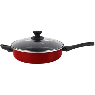 Magefesa Cerise Pierre mit Deckel, aus emailliertem Stahl. Antihaftend, zweilagig, verstärkt, Steinoptik, Außenfarbe: Rot. Geeignet für alle Arten von Emaille.
