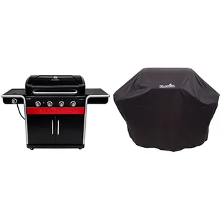 Char-Broil Gas2Coal 440 Hybrid Grill - 4 - Brenner Gas & Kohlegrill mit Seitenbrenner, Schwarz & 140766 - Universal Wetterschutzhaube für 3 & 4-Brenner-Gasgrill