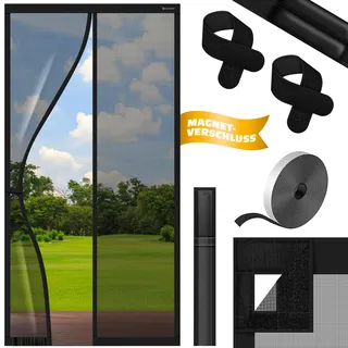 KESSER® Magnet Fliegengitter Tür Insektenschutz Magnetvorhang Türvorhang Schutzgitter mit kinderleichter Inkl. Klebemontage für Balkontür Terrassentür Kellertür Montage Ohne Bohren - Schwarz