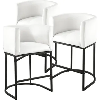 SucceBuy Barhocker Thekenhocker 3er-Set (87 cm Höhe) mit Rückenlehne, Armlehne, Metallgestell und Fußstütze, geeignet für Küche, Esszimmer, Bar oder Bistro, belastbar bis 158,8 kg, Farbe: Weiß