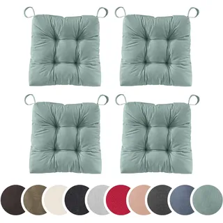 sleepling 4er Set Stuhlkissen 40 (vorne), 35 (hinten) x 38 x 7 cm, Türkis | Sitzkissen für Stuhl & Bank mit Klettverschluss, 100% Baumwolle, Indoor & Outdoor, Made in EU, Waschbar, 4 Stück