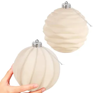Miaikoe 2 PCS Große Samt Weihnachtskugeln Ornamente zerstörungsdicht hängend Set für Weihnachtsbaum Feiertagsparty Dekorationen (Beige, 15 cm)