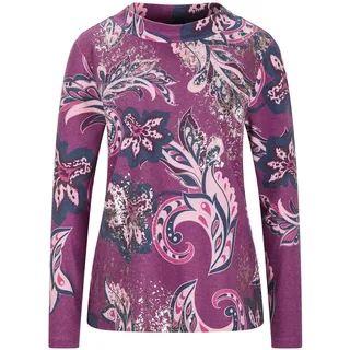 Sweatshirt GOLDNER "Langarmshirt im Paisley-Design", Damen, Gr. 54, pink (beere, gemustert), Obermaterial: 60% Polyester PES. 35% Baumwolle CO. 5% Elasthan EL., figurumspielend, Sweatshirts Sweatshirt, in Flauschqualität