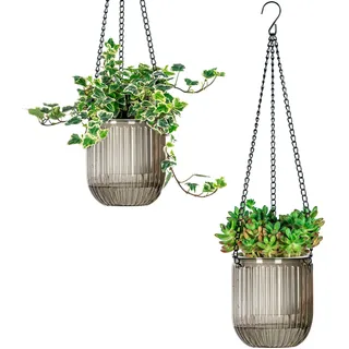 Josteve 11.4 cm, 2 Stück, selbstwässernder Hängetopf, für den Innenbereich, mit Ablauflöchern, kleine hängende Pflanzgefäße für den Außenbereich, sichtbarer Wasserstand, Heimdekoration, Gartenarbeit