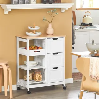SoBuy Servierwagen mit Rollen, Weiß, 68x85x38cm, bis 50kg - Holzwerkstoff , 68x85x38 cm , Esszimmer, Servierwagen