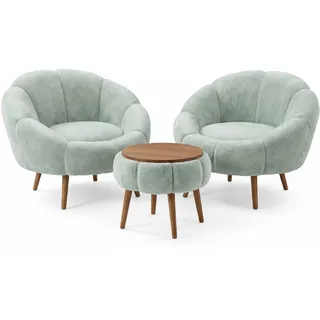 Hanah Home Elegantes Ohrensessel- und Couchtisch-Set (3-teilig), Grün, 100% melaminbeschichtet, superweicher Stoff | Perfekt für Moderne Wohnzimmer