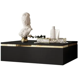 lookway Nachttisch Aurora Schwarz Matt mit Goldener Dekorativer Leiste Modernes Schlafzimmermöbel