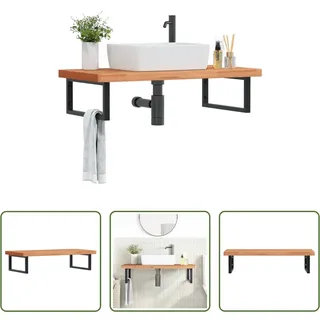 The Living Store Waschbeckenregal Wandmontage Stahl und Massivholz Buche - Braun