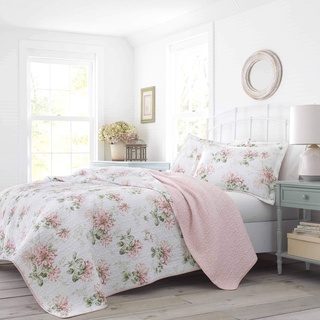 Laura Ashley | Honeysuckle Collection | Quilt Set-Ultra Soft All Season Bedding, Reversible Stylish Coverlet with Matching Sham(s), King, Blush