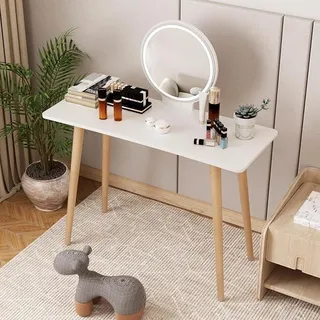Schminktisch, LED-Leuchten mit einstellbarer Helligkeit, Schminktisch mit Spiegel, Schminktisch, kleiner Raum, Mini-Make-up-Tisch mit Spiegel, Schminktisch, 101,6 cm, geräumiger Schreibtisch (weiß) - Weiß