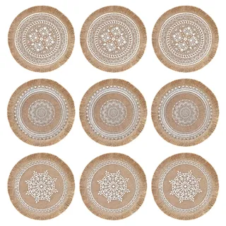 Runde Tischsets, 9er Set Platzset, Gewebte Tischsets, Hitzebeständige Abwaschbare Teller-Untersetzer für Küche, Esszimmer, Hochzeit, Tisch, Party Dekoration (38cm)