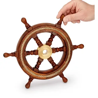NKlaus 30cm Maritimes Steuerrad Holz mit Messingnabe Standard-Qualität Schiffsrad Deko 11741
