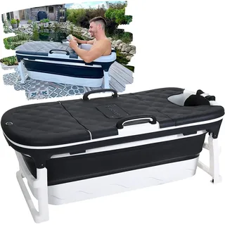 CRS faltbare Badewanne Erwachsene | Größe: 138cm | klappbare mobile Badewanne ideal für kleine Badezimmer | foldable bathtub | tragbare Klappbadewanne zum Aufstellen BLACK LINE | Schwarz