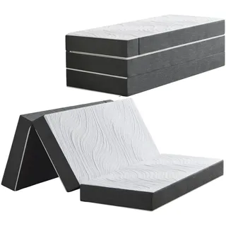 Twirest Klappmatratze Faltbare Gästematratze 120 x 195 x 15 cm Waschbar & Klappbar 4-teilige Faltmatratze mit abnehmbarem Bezug für Reisen Camping Gästebett Grau