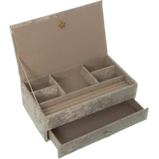 DRW Schmuckkästchen mit 1 Schublade aus Samt, Beige, 29 x 17,5 x 9,5 cm