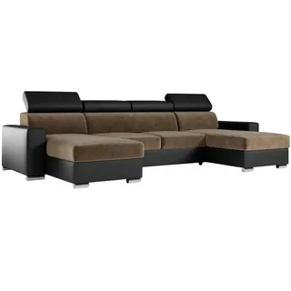 MKS Wohnlandschaft FOX U Braun/Schwarz - Velvet/Kunstleder , Braun, Schwarz , Textil , U-Form , 306x98x168 cm , Wohnzimmer, Sofas & Couches, Wohnlandschaften, Wohnlandschaften in U-Form